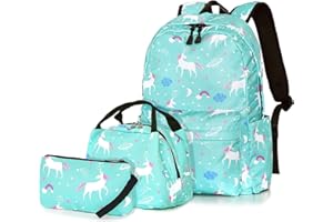 Dream Unicorn School Bag Set, Junlion Soft Polyamide Bag Waterproof Lightweight Laptop Backpack Lunch Bag Pencil Case for Pupils Office Worker Green