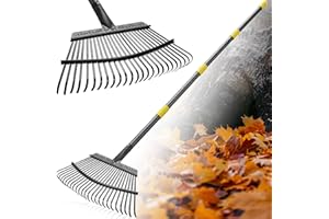 FLY HAWK Râteau à Feuilles, 200cm Râteau de Jardin avec Manche Réglable et 25 Dents Renforcées, 45cm Grande Surface Râteau de Jardin pour Nettoyer Plantes, Pelouse et Cour