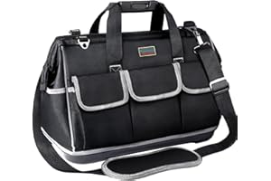 Tool Bag, Ryweavou 20 Inch Large Tool Bag With Wide Mouth and Waterproof Strong Molded Base, Heavy Duty Tool Bag Organizer with Adjustable Shoulder Strap Specially Designed for Various Tools