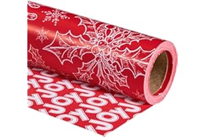 RUSPEPA Rouleau de Papier d'Emballage Réversible - Motif Flocon de Neige et JOIE de Noël Idéal pour Noël, Fête, Vacances - 43,2 cm x 10 m