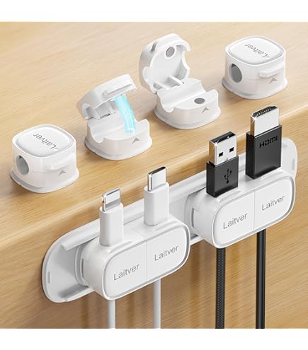 JOYROOM Pack van 12 Kabelhouders, Kabelclips, Verstelbare Kabelorganizer, Magnetisch Kabelbeheer, Zelfklevende Kabelhouder voor Bureau, Nachtkastje, Oplaadkabels, HDMI, USB, Audiokabel, Wit