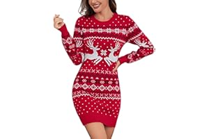 Litherday Vestido Navidad Mujer Suéter Navidad Largo con Renos y Copos de Nieve Jersey Navideño Original y Divertido de Punto para Fiesta S-XXL