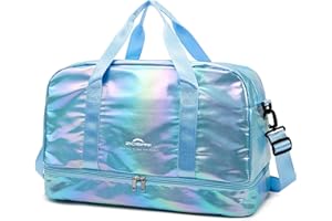ZIOSINM Sporttasche Damen 40L Kleine Reisetasche Weekender, Glitzer Sporttasche mit Schuhfach und Nassfach, Saunatasche Schwimmtasche Trainingstasche Fitnesstasche Gym Travel Bag (Azurblau)