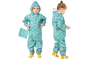 Domueay Imperméable Enfants Filles Combinaison de Pluie Respirant Léger Vetement de Pluie avec Capuche Zip Vêtements Imperméables pour Enfants Bebe 1-9 Ans