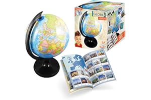 BUKI France - Globe Terrestre 20 cm pour Enfants – Découverte Pays, Villes, Océans et Fleuves – Socle Noir Mat – Notice Illustrée avec 130 Photos – Éducatif dès 6 Ans