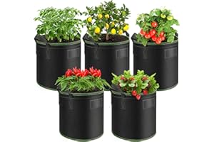 ‎ENBAGOLD Enbagold Pflanzsack 5 Stück 15L Pflanzsäcke für Tomaten, Pflanzsack aus Vliesstoff, Garten Gewächshaus Pflanzbeutel Pflanztopf, Pflanztasche mit Griffe für Kartoffeln, Tomaten, Erdbeeren