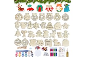 Roselee 294 Stück Weihnachten Basteln Kinder Holzanhänger zum Bemalen DIY Holz Weihnachtsdeko Anhänger Christbaumschmuck Holzanhänger Bastelset Kinder