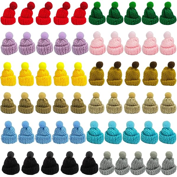 Mini Bonnets En Tricot, JANDH 50 Pièces Mini Bonnets Tricotés Miniatures, Mini Bonnet De Noël, Mini Bonnet En Laine, Ornements De Chapeau Pour Les Amateurs De Bricolage, Chapeaux Décoratifs