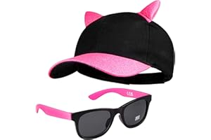 CityComfort Baseball Cap Kinder, 2er Set Snapback Cap mit Ohren und Sonnenbrille Kinder Sonnenschutz - Geschenke für Mädchen