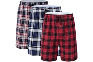 Huayuzh Mens Pyjama Bottoms Shorts Cotton Lounge PJ Plaid Pants with Pockets Button Fly Home Nightwear Gym Casual