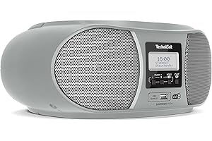 TechniSat DIGITRADIO 1990 - Stereo-Boombox mit DAB+/UKW-Radio und CD-Player (Bluetooth-Audiostreaming, Kopfhöreranschluss, USB, AUX in, Ladefunktion, Uhr, 2 x 1,5 Watt Ausgangsleistung) silber