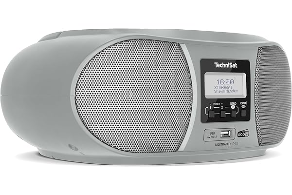 TechniSat DIGITRADIO 1990 - stéréo Boombox avec Radio Dab +/FM et Lecteur CD (Streaming Audio Bluetooth, Connexion Casque, USB, entrée AUX, Fonction de Charge, Horloge, 2 x 1,5 W) Argent