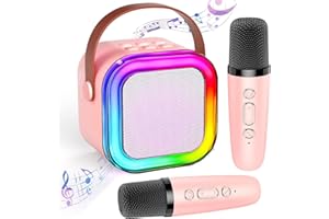 AHDXKUE Karaoke Machine 2 Microphones, Mini Karaoke Machine with LED Light, Kids Microphone Portable Karaoke Machine for Girls Birthday Presents Families Birthday Party Kids Toys Birthday Gifts (Pink)