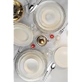 K&uuml;tahya Porcelain Bone Ilay 58 Pieces Dinner Set for 12 Persons, Platinum