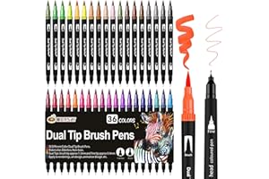 WONSAR Brush Pen 36 colori Pennarelli Lettering Doppia Punta Fine e Punta Pennello, Penne da Colorare ad Acquerello per Adulti bambini Bullet Journal, Libri da Colorare, Mandala, Disegnare a Scuola