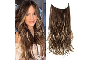 NEXYSHE Invisible Wire Hair Extensions Chocolate Brown to Caramel Blonde Hair Extensions 20 Inch Wavy Hair Pieces for Women Friendly Synthetic Hair Extensions