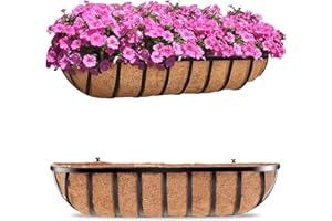 HFHOME 2 Piezas Jardinera para Balcón con Inserto de Coco, Caja Colgante del Balcón de Metal, Macetero de Pared con Coco Liner, Maceta, Ideal para Plantar en Balcón, Jardín (61 cm × 18 cm × 12 cm)