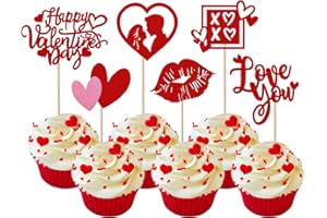 SYKYCTCY Lot de 36 décorations pour cupcake Happy Valentine's Day Love You XOXOMuffin Décoration Lèvres Doux Amour Cœur Cupcake Décorations pour Galentine Day Thème Mariage Anniversaire Fête Gâteau