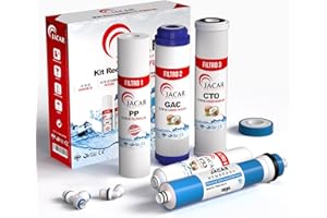 JACAR Filtros de Osmosis Inversa de 5 Etapas Universales con Membrana 75 Gpd Filtros Osmosis Compatible con casi todos los Sistemas de Osmosis NO COMPACTOS, Kit Recambios Osmosis Inversa (5 ETAPAS)
