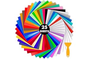 NimNik Vinyle pour Cricut - Lot de 25 feuilles de vinyle permanentes - 23 feuilles + 2 rubans de transfert pour machine de découpe de vinyle