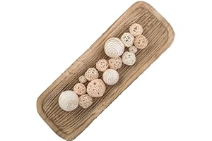 Hanobe Cuenco decorativo de madera para masa: centro de mesa de madera, decoración de mesa, portavelas natural, decoración rústica quemada a mano, centros de mesa para comedor y cocina, 22 pulgadas