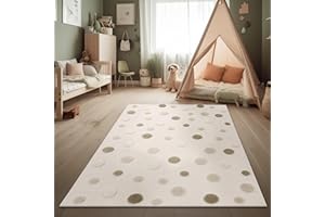Paco Home Rug Children's room Play Rug High-Low-Effect Dotted Natural Colours Soft-Touch Easy- Care Modern Minimalist Beige Brown Cream, Size:80x150 cm