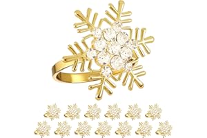 JINXIXI 14pcs Gold Snowflake Christmas Napkin Rings, Snowflake napkin buckle holder silver serviette rhinestone snowflake elegant Xmas Thanksgiving nwedding Thanksgiving holiday banquet table home party