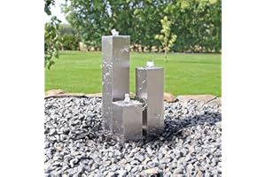 CLGarden Edelstahl Springbrunnen ESB8 Design Säulenbrunnen eckig mit LED Beleuchtung Wasserspiel Set