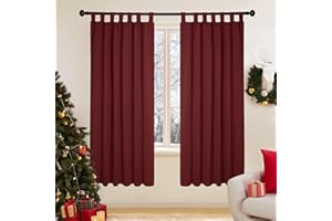 Deconovo Cortinas Opacas Aislantes Termicas con Trabillas 2 Piezas 132 x 160 cm Rojo Oscuro