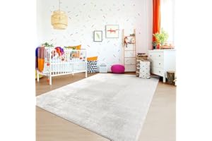 TT Home Teppich Kinderzimmer Waschbar rutschfest Kinderteppich Junge Mädchen Weich Pastell, Farbe:Silber, Größe:120x170 cm