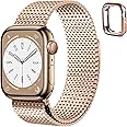 Fullmosa Compatible Apple Watch Straps 41mm 40mm 38mm, Stainless Steel Mesh Loop Magnetic Clasp iWatch Band with TPU Case for Apple Watch Series 9 8 7 6 5 4 3 2 1 SE SE2 (Rose Gold)
