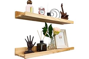 ‎WOOD WEDGE Handgearbeitet 2er-Set Schwebende Wandregal, Rustikale Holzregale mit Lippe, Kinderbücherregale, Bild & Fotoregal für Schlafzimmer, Wohnzimmer, Badezimmer, Küche, Büro (natürlich 60cm)