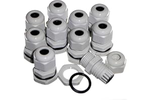 10 Pack Grey M16 IP68 16mm Cable Compression Glands with Locknut and Seal for 4-8mm Round Cable - MCG Industrial M16G