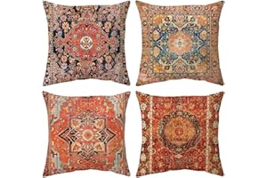 Hykiee Federe Cuscini Divano 45x45 cm Rosso Set da 4, Decorativi Quadrato Morbido copricuscini, Fodera Cuscini Bohemien Arte for Soggiorno Divano Camera da Letto Mobili da Giardino all'aperto Decor