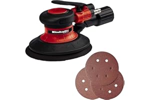 Einhell Ponceuse excentrique pneumatique TC-PE 150 (plateau de 150 mm de diamètre, levier de réglage de vitesse en continu, 6 papiers abrasifs, raccord, clé de serrage)