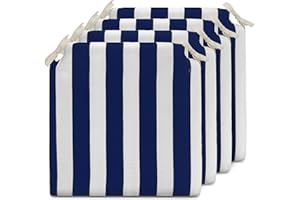TIENDA EURASIA - Cojines para Sillas de Terraza | Pack de 4 Unidades | Estampado de Rayas | Medida 40 x 40 x 4 cm | Funda Lavable con Cremallera | 2 Cintas de Sujeción | Relleno de Espuma (Azul)