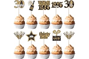 SYKYCTCY 36 Stück 30th Geburtstag Tortendeko Vintage 1995 Cupcake Toppers 30 Fabulous Nummer 1995 Cupcake Picks glücklich 30 Geburtstag Hochzeitstag Party Kuchen Dekorationen Zubehör