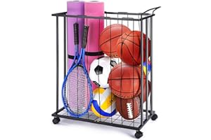 TOBWOLF Garage Veranstalter Ballständer, Ballaufbewahrung Outdoor mit Rädern, Abnehmbares Ball Aufbewahrung, Basketball Halter für Basketball, Fußball, Football, Volleyball