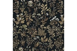 Fiula Papel Pintado Floral 44cm x 12m Negro Flor Hoja Papel Pintado Autoadhesivo Papel Adhesivo para Decorar Muebles Papel Decorativo Pared Papel Pared Flores Papel Decorativo Pared Salón Dormitorio
