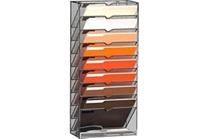 SUPTIDY 10-stöckiger Wand Zeitungshalter, Praktischer Wandorganizer Büro, Metall Prospekthalter, Zeitschriftenhalter Wand, A4 Dokumentenablage, Schwarz