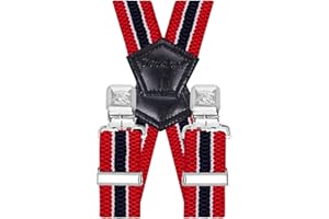 Decalen Bretelles pour homme - Largeur : 4 cm - Avec 4 clips en métal très solide - Taille unique pour hommes et femmes - Réglable et élastique - Style en croix, Rouge Blanc Bleu Marine, taille unique
