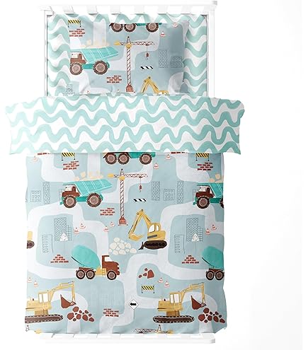 Homemissing Bettwäsche-Set Cartoon Auto - 140x200cm Kinderbettwäsche Bau