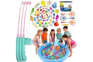 STRANGE KINGDOM 58 Pezzi Gioco Pesca Magnetica Bambini con Piscina Blu Doppio Strato, 50 Pesci Galleggianti, 3 Canna da Pesca per Bambini e 3 Retini – Giochi Acquatici Educativi per Bagnetto, Piscina e Feste