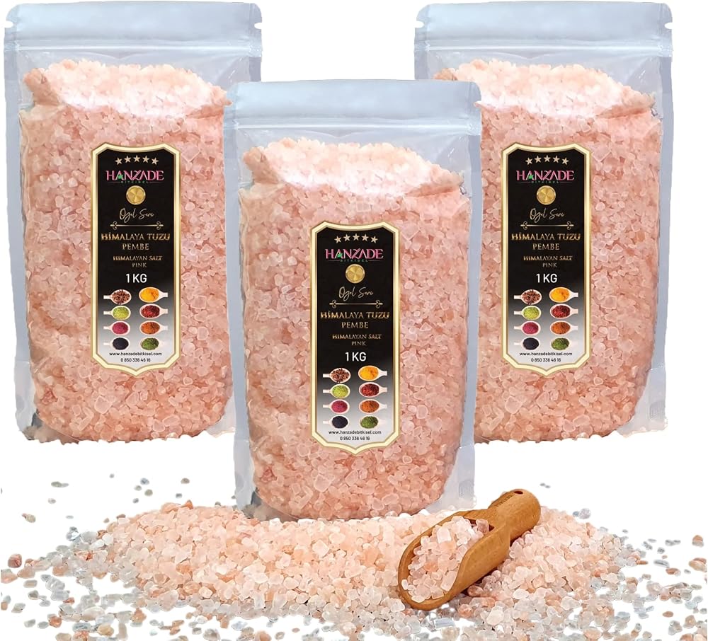 Hanzade Bitkisel Pembe Himalaya Tuzu Granül Tane 1 Kg x 3 Adet