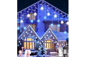 ULIGHTOWN Icicle Outdoor Christmas Lights with Snowflake, 10.7M/35Ft 240LED Connectable Icicle Lights Waterproof,8 Modes&3 Timer&4 Brightness Levels with Remote for Eaves, Window,Festival Decor (Blue White)