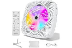 WOLFANG bärbar CD-spelare WDV04 för hem och utomhus, Bluetooth med högtalare, inbyggt 4000 mAh-batteri, FM-radio, USB-uppspelning, fjärrkontroll, väggmontering och bordsstativ