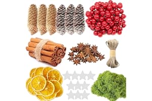 SICAHOMY 168 Stück Weihnachtskranz Deko, Natur Dekoration Weihnachten Deko Adventskranz, Potpourri Weihnachten mit Tannenzapfen, Zimtstangen, Getrocknete Orangenscheiben,Sternanis, Moos,Juteschnur Pentagramm