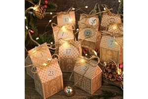 RUBY Calendrier de l'Avent, 24 maisons en pain d'épices à faire soi-même, calendrier de l'Avent pour enfants avec autocollants de Noël et ficelle de jute, pour confectionner des cadeaux de Noël