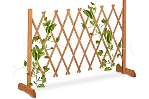 Relaxdays Reja Soporte Trepadoras Madera, Extensible hasta 180cm, Celosía Enredaderas, de Pie, Jardín o Terraza, Naranja