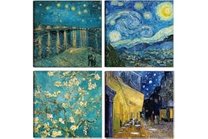 DÌMÒ ART Cuadros Vincent Van Gogh, 4 unidades de 30 x 30 cm cada uno, impresión sobre lienzo, decoración de arte clásico, ideal para decorar la cocina, el dormitorio, el salón, el bar, la oficina, restaurantes